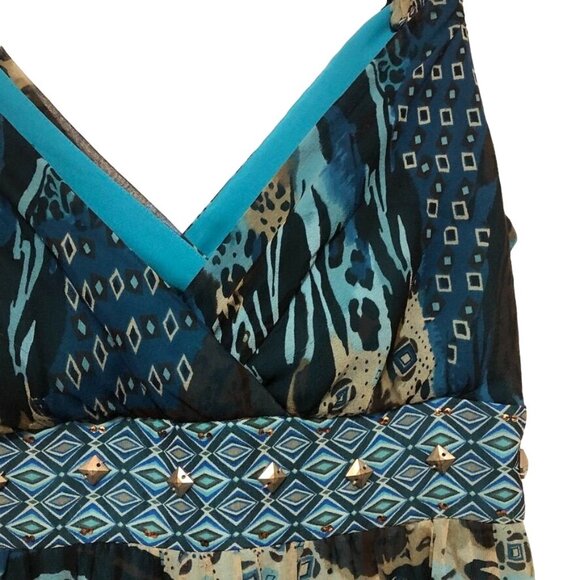 Signature By Robbie Bee Silk Maxi Dress 12 Surplice Neck Tiered Sleeveless Boho - Picture 4 of 12